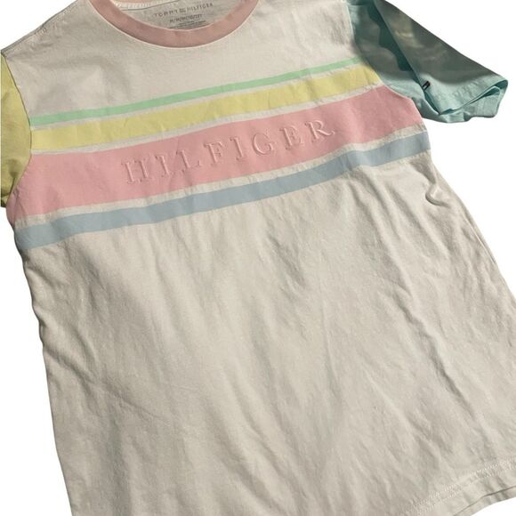 Tommy Hilfiger Kids' Pastel Striped Tee - Pink, Yellow, Blue, Green new size med - Picture 2 of 2
